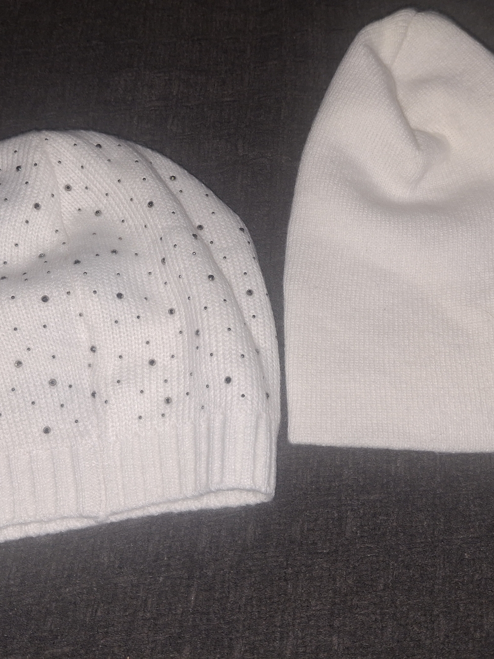 Women’s White Knit Beanie Duo with Subtle Rhinestone Detail - Unbranded